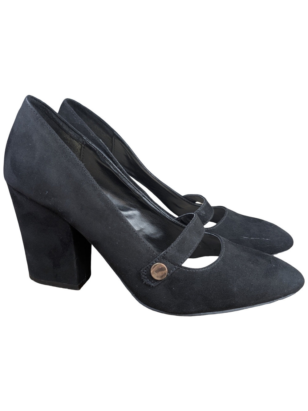 Nine West Black Mary Jane Block Heel Pumps Pointed Toe Size 7